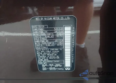 2020 Infiniti Qx50 Luxe Awd z USA, uszkodzony, nr VIN 3PCAJ5M34LF106329